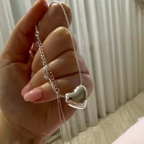 925 SILVER MEGA PUFF HEART STATEMENT NECKLACE PENDANT - Picture 5 of 6